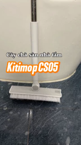 Cây chà sàn nhà tắm KITIMOP CS05 bàn chải chữ V cọ khe góc kẹp gắp tóc cán inox 124cm