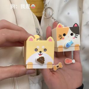 Cute Cat Keychain Magnetic Pressable Face Changing Sound Childrens Toy Layered Hanging Decoration Cartoon Cat Toy