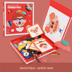 Wooden Jigsaw Magnetic Blocks Puzzle Book Board with Cards Face Change Clothing Change Marine Life Kids 3D Puzzle Toys Gifts