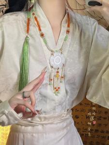 New Chinese Style round Pendant Tassel Necklace Womens Hanfu Skirt Accessory Elegant Vintage Feel  out Fashion Jewelry