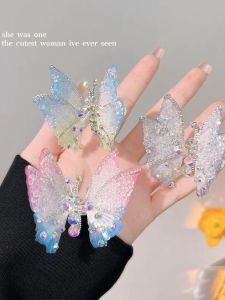 Elegant Butterfly Hair Clip for Girls Cute Fantasy Color Side Bun Hair Accessories Childrens Fashion Hairpins Girls Barrettes