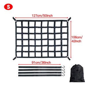 Car Trunk Rooftop Heavy Cargo Net Mesh with 4 Fixed Belt for Truck Trailer Dumpster Luggage Extend Covers