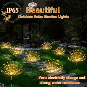 1pc 200LEDs Solar Fireworks Lights Outdoor Waterproof Solar Garden Lights 8 Lighting Modes With Remote Control Decorations Light