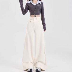 La Chapelle High Waist Loose Fit Bell Bottom Jeans Womens Black Wide Leg Micro Flared Denim Pants Autumn New Arrival