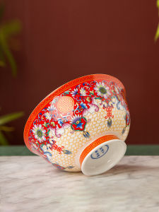 Gold Rim Enamel Ceramic Bowl Single Household Palace Retro Style Chinese Custom Shouwan Noodle Bowl Jingdezhen Bone China
