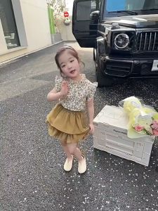 [KIDSFASHIONKOLEKSI] 3004 Setelan Anak Perempuan Motif Brown Flower & Lizzie Skirt Pants