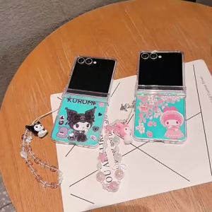 Sanrio | Ốp Điện Thoại Thiết Kế Laser Gradient Kawaii Y2K Kuromi Girlish Có Dây Đeo Ngọc Trai Cho Samsung Galaxy Z Flip 8/7/6/5 Vỏ Bảo Vệ Chống Rơi Mỏng