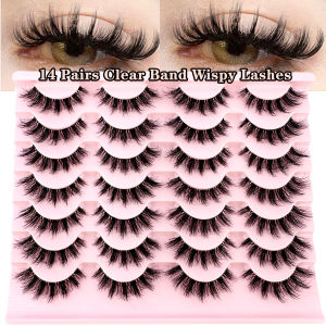 14/10/1Pairs Invisible Band Segmented Lashes 3D Clear Band Lashes Natural Look Wispy Mink Eyelashes Fluffy Cat Eye Lashes