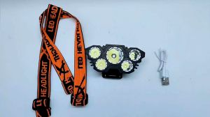 Senter Kepala Super Terang 5 LED Lampu 4 Mode Headlamp Highlight Rechargerable Camping Outdoor