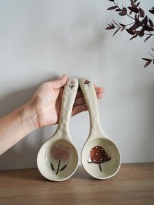 Akio Jingdezhen Hand-Painted Ladel Long Handle For Home Large Cute Japanese Style Underglaze Handmade Spoon Sheng Soup and Porridge
