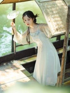 Etangs Shansai New Chinese Style Improved National Trend Big Skirt Slimming Tencel Dress Summer Season Sleeveless Embroidered