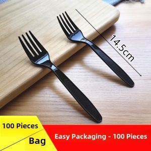 Disposable Black Transparent Plastic Forks for Takeaway Cake Dessert Salad Pasta Single Packaged Fruit Forks Food Grade Plastic