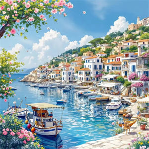 Seaside Town Ship House Landscape Artwork Jigsaw Puzzle 500/1024PCS Stress Relief Puzzle Wall Art Decor Gift