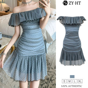 ZYHT EraVogue Womens Dresses Blue Dresses Fish Tail Dresses Shoulder Spa Dresses Work Dresses High-class Dresses Vintage Dresses Event Dresses Party Dresses Evening Dresses 40395