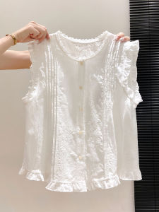 LUOSHAO | Lace Ruffle Sleeveless French Style Shirt