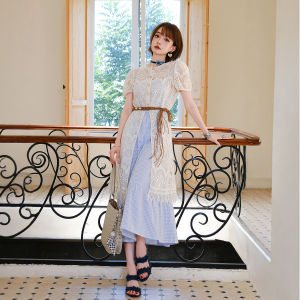Hollow Out Plaid Lace-Up Women Dress Set