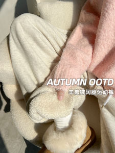 Lamb Velvet Sport Pants Womens Autumn Winter Thick High Waist Casual Wide Leg Pants Korean Style Commute Cotton Polyester