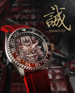 AG Collective The Samurai Code Series - Makoto G 9040 SAM-RED Men Red Custom Mod Auto 42.5mm Red Silicone Strap