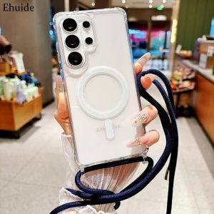 S26 Ultra Magnetic Case Shockproof For Samsung Galaxy S25 S23 S24 Plus Crossbody Lanyard Cord Hard Plastic Clear Strap Cover