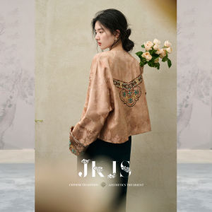 JK&JS | Áo Khoác Ngắn Phong Cách Trung Quốc Mới Lụa Len Jacquard Thêu Cúc Tay