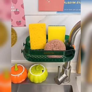 ถาดวางอุปกรณ์ล้างจาน ที่วางฟองน้ำ น้ำยาล้างจาน บนซิงค์ ติดกับก็อกน้ำ