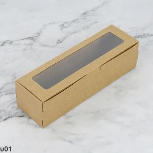 5 ชิ้นกระดาษคราฟท์กล่องบรรจุภัณฑ์หน้าต่างโปร่งใสพับ Candy Baking คุกกี้กล่องงานแต่งงานวันเกิดอุปกรณ์ตกแต่ง