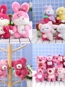 Stuffed Strawberry Bear Doll Schoolbag Pendant Cute Doll Birthday Gift Couple Doll Pendant Cartoon Key Button