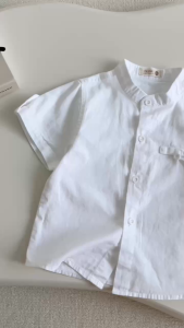 Áo sơ mi trắng ngắn tay cổ trụ áo sơ mi trắng trơn cổ tàu bé trai bé gái 1-7 tuổi Bernie T0625A26