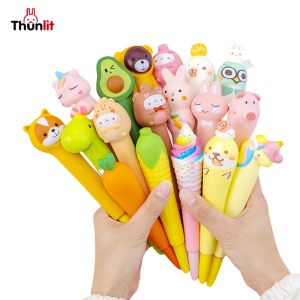 Thunlit Cute Gel Pen 3PCs/ 1PC Student Cartoon Decompression Pen Kids Pinch Rebound Stress Reducing Neutral Pen