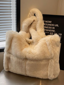 Spring Furry Tote Bag Commuter Womens Large Capacity Handheld Shoulder Bag Casual Simple Style Magnetic Buckle Closure