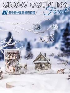 1Roll Winter Forest Scene Tape Snowy Forest Series DIY Journal Repeating Stickers Decoration Nature Style Tape Sticker