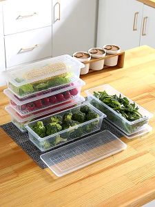 10Pcs Fruits Meat Fish Food Drain Keep Fresh Box Refrigerator Moisture-Proof Drain Box Kitchen Food Storage Box Fridge Vegetable Drain Storage Organizer Box