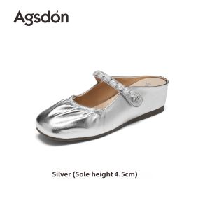 Agsdon | Silver Womens Flatform Mules Thicker Insole Summer