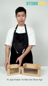 Store Age [10pcs] L Shape Window with Handle Food Grade Brown Kraft Cake Box Pastry Box Full Moon Box