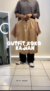 Baju Koko Pria Motif Batik Coklat Susu Lengan Pendek Terbaru Ar-Rasyiid - Baju Muslim Casual Modren