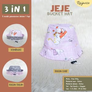 Topi Bucket Anak Bayi Perempuan Laki-Laki Tali Murah Bisa Dipakai Bolak-Balik (Jeje)