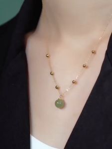 GL Korean fashion design 18K gold titanium steel Single round jade love Necklace N8091