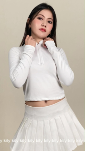 KILY.PH Half-Zipped Longsleeves Basic Solid Top Slim Fit Two-way High-Neck Womenswear S-M 6A0319