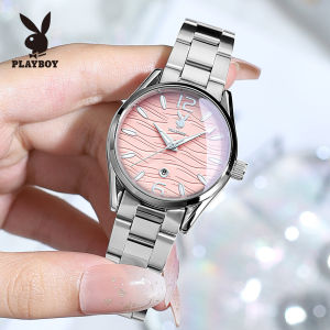 PLAYBOY อย่างเป็นทางการเดิมแท้นาฬิกาสุภาพสตรี 2025 ใหม่กันน้ำแบรนด์หรูแฟชั่นทองส่องสว่างปฏิทินลำลองนาฬิกาควอทซ์สายสแตนเลส HD ป้องกันรอยขีดข่วนกระจกเป็นของขวัญสำหรับแฟน