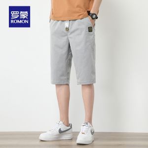 ROMON | Romon Mens Summer Thin Loose Straight Leg Sport Ice Silk 7/8 Casual Shorts Comfortable Breathable Lightweight Polyester Blend