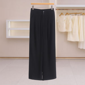 Comfortable Drape Two-button Plain Color Straight Cut Womens Trousers