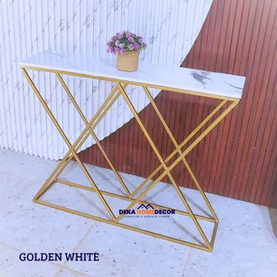 Meja Konsol Minimalis VIRSHA Besi Gold Industrial Motif Marmer Mewah Furniture Ruang Tamu Modern Aesthetic Meja Foyer Hias Pajangan