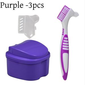 3pcs/set Double Sided Denture Cleaning Toothbrush Multi-Layered Bristles Teeth Braces Oral Cleaning Denture Storage with Filter