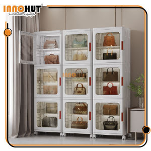 [1-4 Tiers] Innohut Stackable Storage Box Rack Organizer Wheel Cabinet Foldable Shelf Rack Kabinet Kotak Penyimpanan 储物架