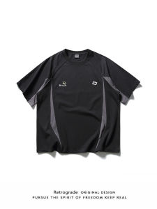 Japanese Style Color Block T-Shirt Mens Summer Casual round Neck Pure Cotton Half Sleeve Loose Match All Vintage Short Sleeve Top