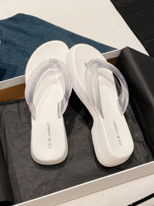 รองเท้าแตะส้นหนาแบบสวมข้างสำหรับผู้หญิงในช่วงฤดูร้อนปี 2024 ส้นสูงปานกลาง สวมใส่สบาย สไตล์ลำลอง สำหรับใส่ไปชายหาด