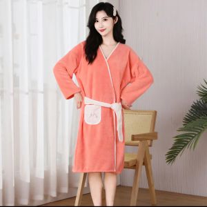 Winter Long Sleeve Bathrobe Wearable For Home Casual Pajamas Large Bath Towel Pure Cotton Absorbent Soft to Bath Skirt