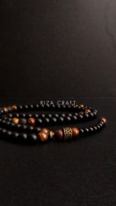 BLACK TIGER Tasbih Batu Akik Hitam ASLI Onyx Tiger Eye ASLI Alam Natural Mewah 99 Butir