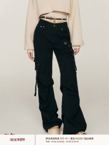 High Waist Workwear Casual Pants Lii.Liilou Street Style Multi Pocket Drawstring Design Pleated Loose Fit Female Trousers