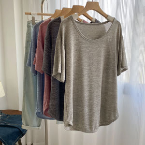 High Quality Loose Fit U-Neck Short Sleeve T-Shirt Women Summer Asymmetrical Design Comfortable Breathable Korean Style Top